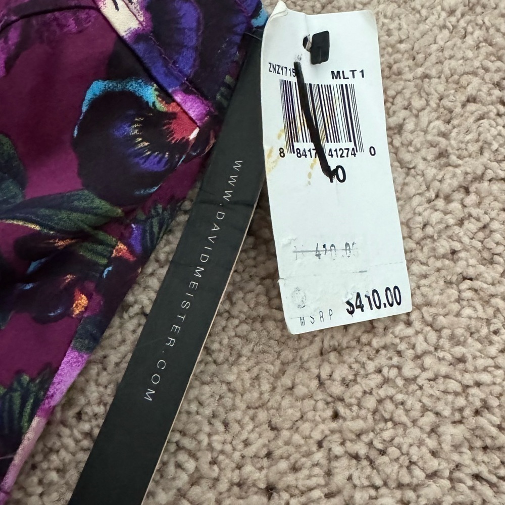 David Meister- NWT Purple Satin Floral Sleeveless Midi Shift Dress - Picture 3 of 4